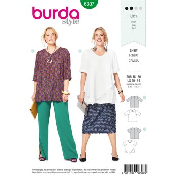 Burda 6307, Blusenshirt  – V-Ausschnit – mit...