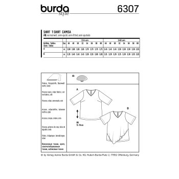 Burda 6307, Blusenshirt  – V-Ausschnit – mit...