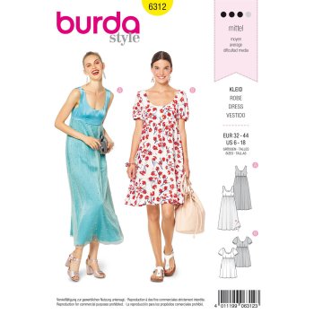 Burda 6312, Kleid – Empire-Linie – Ballett-...