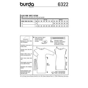 Burda 6322, Kleid – Fledermausärmel – überschnittene Schultern