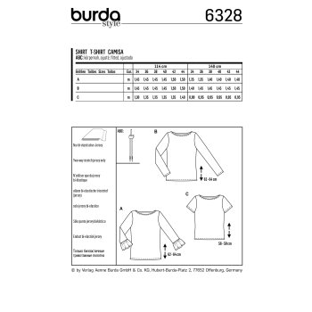 Burda 6328, Shirt – U-Boot-Ausschnitt – Ärmelvarianten