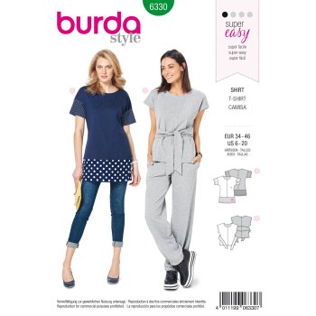 Burda 6330, Shirt  mit  überschnittenen Schultern...