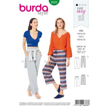 Burda 6333, Jogpants mit Gummi- bzw. Kordeldurchzug...